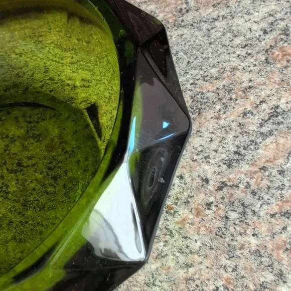 Vintage Viking Glass Emerald Green Diamond Point Candy Dish Compote - Picture 7 of 11